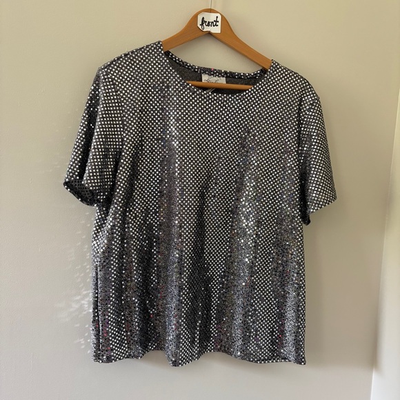 Kathie Lee Collection Tops - Kathie Lee Collection Vintage Silver Sequin Boxy T-Shirt sz XL preworn